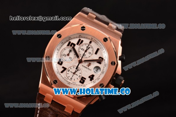 Audemars Piguet Royal Oak Offshore Chronograph Swiss Valjoux 7750 Automatic Rose Gold Case with White Dial and Numeral Markers - 1:1 Best Edition (JF) - Click Image to Close